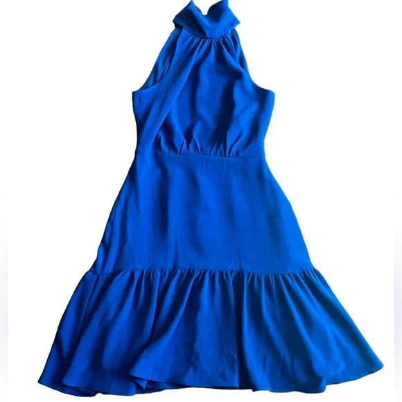 Official Betsey Johnson High Neck Ruffle Hem Dress (Blue 0)